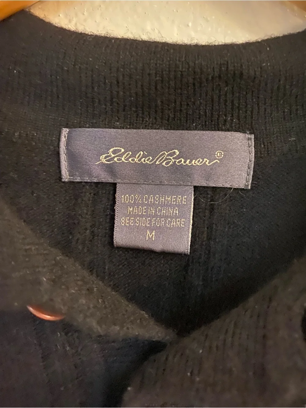 Vintage Eddie Bauer 100% Cashmere Knit Polo Sweater Black
